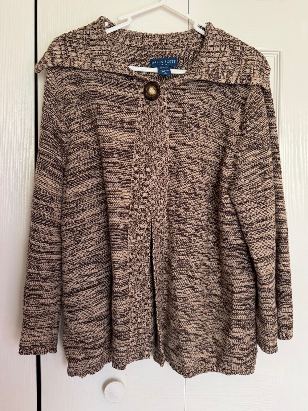 Karen Scott Cream and Black Marled Button-Front Cardigan Sweater